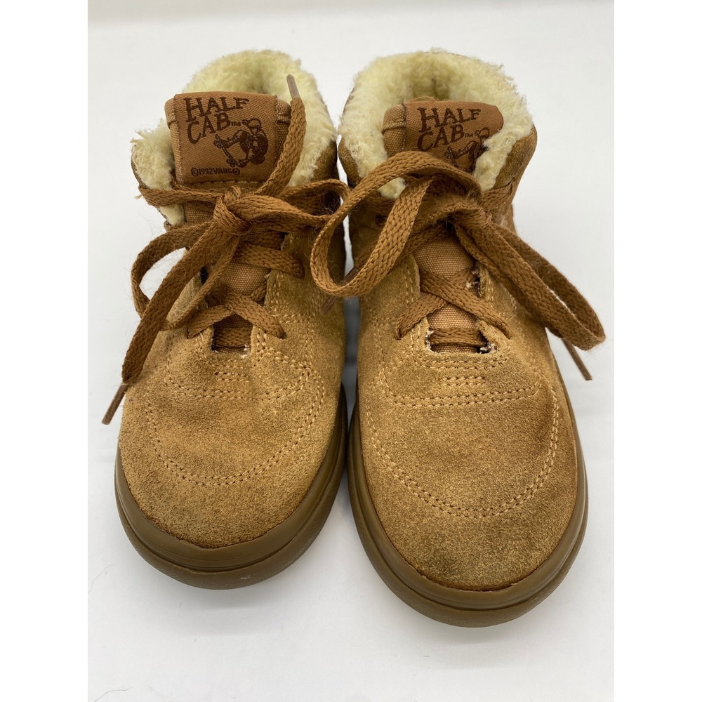 Vans Half Cab Toddler 9 Tan Suede Sherpa Lined‎ Mid Top Skate Shoes Sneakers